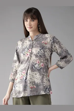 Cayman Floral Print Mandarin Collar Longline Top