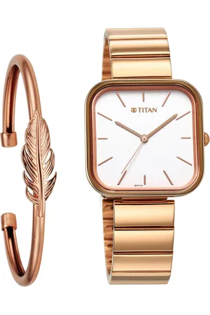 Titan Women Dial & Bracelet Style Straps Rectangular Analogue Watch 2715WM01F