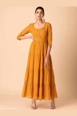 INDYA Polka Dot Foil Printed Gotta Patti Sweetheart Neck Tiered Maxi Dress