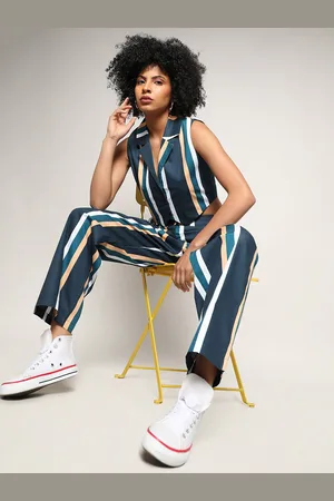 Campus Blue Striped Crop Top With Trousers