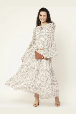 MISS AYSE Women Floral Print Bell Sleeve Maxi Dress