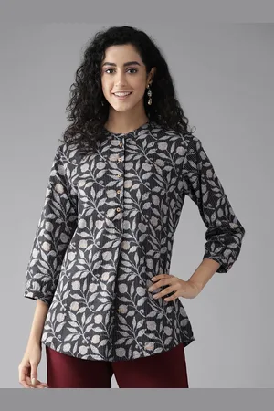 Cayman Floral Print Mandarin Collar A-Line Top