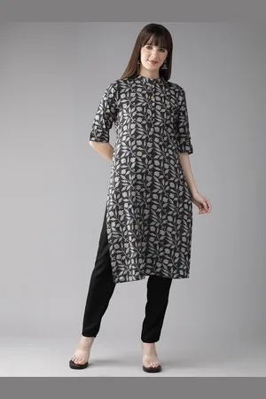 Cayman Women Floral Printed Kantha Work Straight Kurta
