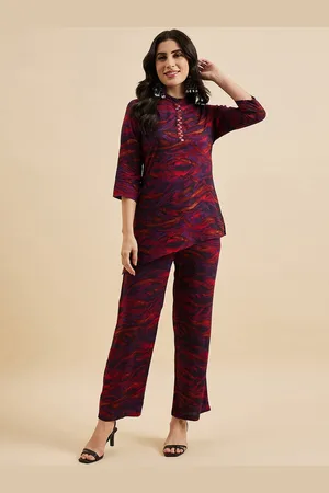 Azira Abstract Printed Mandarin Collar Tunic & Trousers