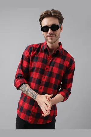 HANCOCK Men Red & Black Slim Fit Checked Casual Shirt