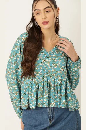 DressBerry Floral Print Puff Sleeve Peplum Top