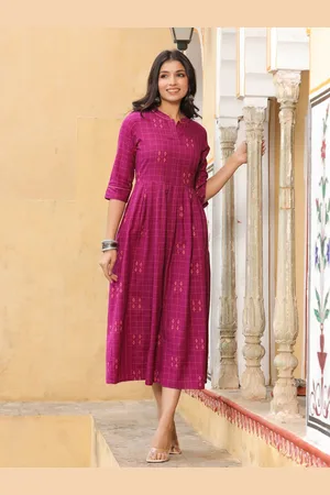 Jaipur Purple Checked A-Line Midi Dress