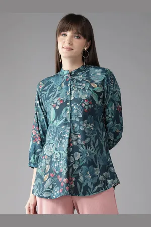 Cayman Floral Print Mandarin Collar A-Line Top