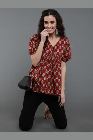 Antaran Printed V-Neck Puff Sleeves A-Line Tunic