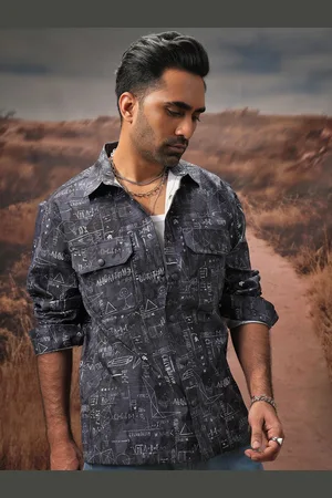 LocoMotive Men Premium Wrinkle Textured Utility Pocket Oversized Overshirt
