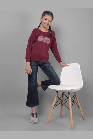 Crimsoune Club Girls Typography Printed long Sleeves Pullover