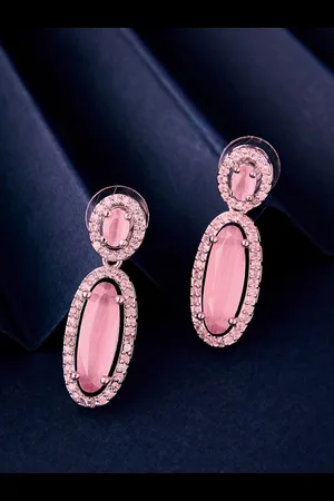 ATIBELLE Silver-Plated CZ Studded Contemporary Drop Earrings
