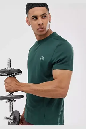 CHKOKKO Men Green Solid Round Neck Running T-shirt