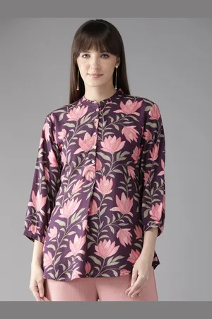 Cayman Floral Print Mandarin Collar A-Line Top