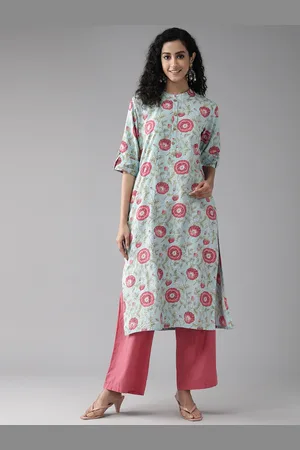 Cayman Women Floral Printed Kantha Work Straight Kurta