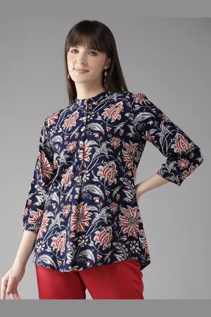 Cayman Floral Print Mandarin Collar Longline Top