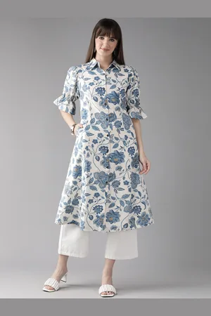 Cayman Women Floral Printed Bell Sleeves A-Line Kurta