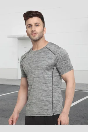 CHKOKKO Men Grey Solid Dry Fit Round Neck T-shirt