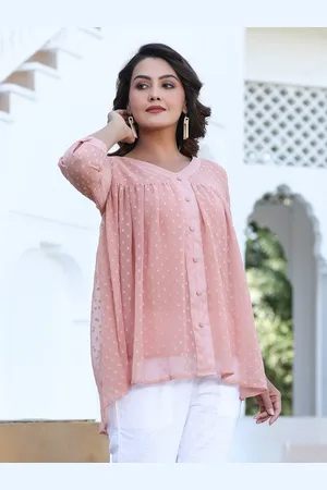 Jaipur Peach-Coloured Self Design Chiffon Top