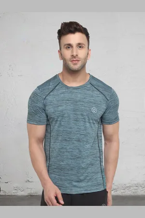 CHKOKKO Men Sea Green Solid Dry Fit Round Neck T-shirt