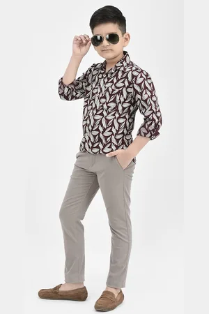 Crimsoune Club Boys Classic Slim Fit Floral Printed Pure Cotton Casual Shirt