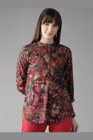 Cayman Floral Print Mandarin Collar Longline Top