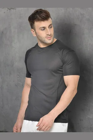 CHKOKKO Men Black Solid Dry Fit Round Neck T-shirt