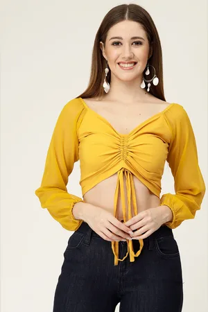 MISS AYSE Off-Shoulder Georgette Styled Back Crop Top