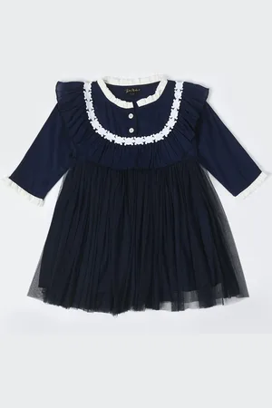 Bella Moda Girls Round Neck Ruffles Knee Length Fit & Flare Dress