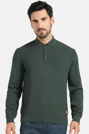 Blackberrys Shirt Collar Long Sleeves Knit Cotton Pullover Sweater