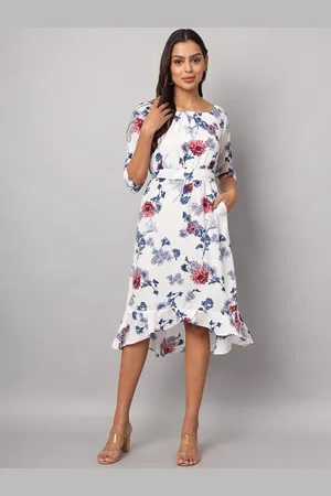 BRINN Women Boat Neck Fit & Flare Floral Midi Dress