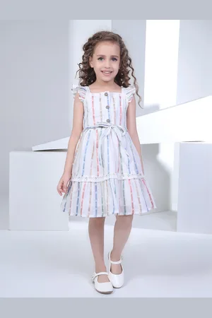 Peppermint Girls Striped Cotton Flared Knee Length Fit & Flare Dress
