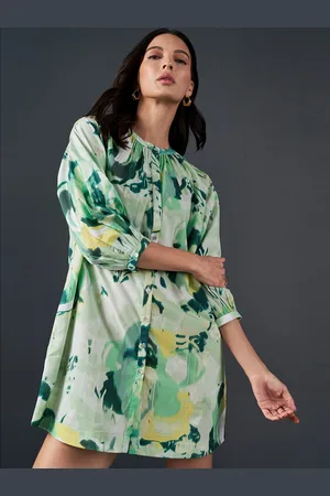 AND Floral Printed A-Line Pure Cotton Mini Dress