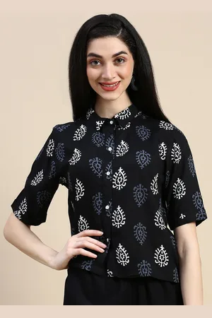 De Moza Floral Printed Spread Collar Short Sleeves Casual Shirt