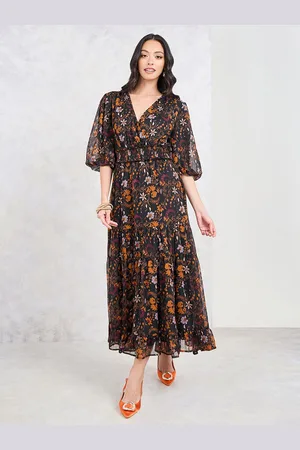 Styli Floral Printed Puff Sleeve Maxi Dress