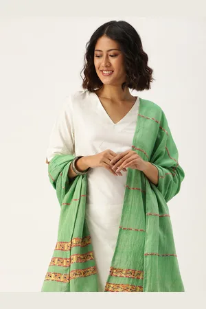 ArtEastri Embroidered Cotton Dupatta with Kantha Work
