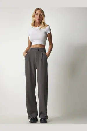 Happiness istanbul Women Mid-Rise Pleated Plain Trousers