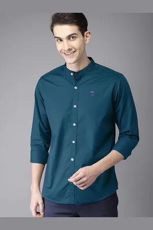 FUBAR Slim Fit Band Collar Long Sleeves Casual Shirt