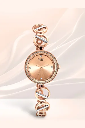 Titan Women Rose Gold-Toned Brass Embellished Dial & Bracelet Style Straps Analogue Watch