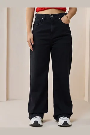 Bewakoof Women Black Straight Fit High-Rise Clean Look Baggy Jeans