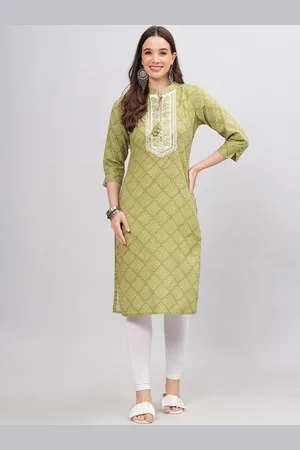 JC4U Bandhani Printed Tie Up Neck Thread Work Kurta