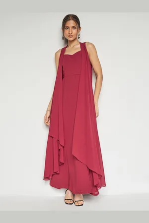 AND Halter Neck Tie-Up Detail Smocked Maxi Dress With Shrug