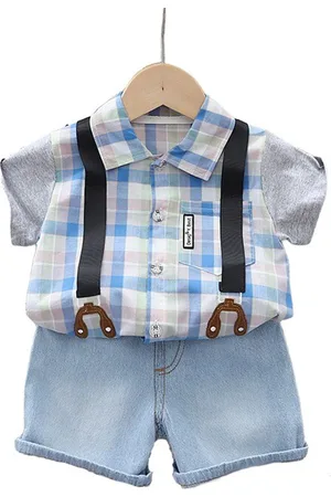 Stylecast Boys Blue Checked Pure Cotton Shirt with Shorts