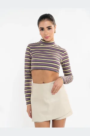 Stylecast Striped High Neck Cotton Crop Top