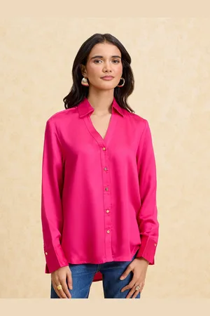 20Dresses Spread Collar Satin Casual Shirt