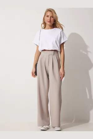 Happiness istanbul Women Mid-Rise Pleated Parallel Trousers