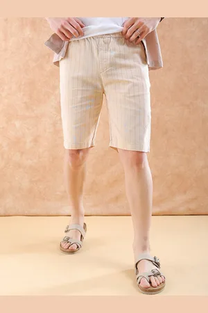 The Indian Garage Co Men Beige Striped Relaxed Fit Shorts