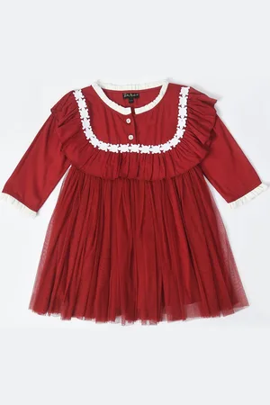 Bella Moda Girls Round Neck Ruffles Knee Length Fit & Flare Dress