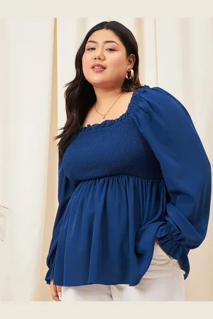 Berrylush Plus Size Puff Sleeves Smocked Empire Top