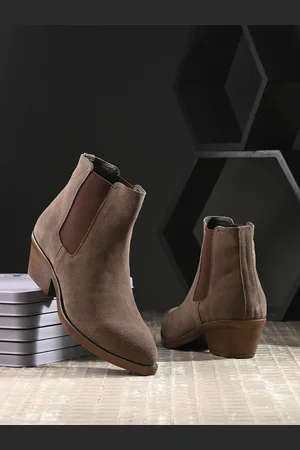 San Frissco Women Block-Heeled Leather Suede Chelsea Boots